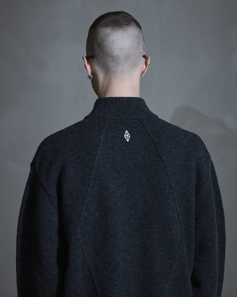 Diamond Detail Zip Cardigan - Dark Grey