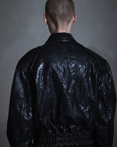 Crunch Leather Biker Jacket - Black