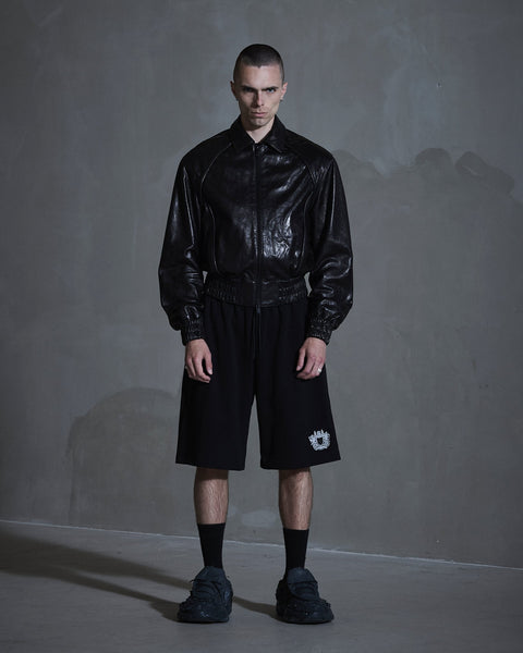 Crunch Leather Biker Jacket - Black