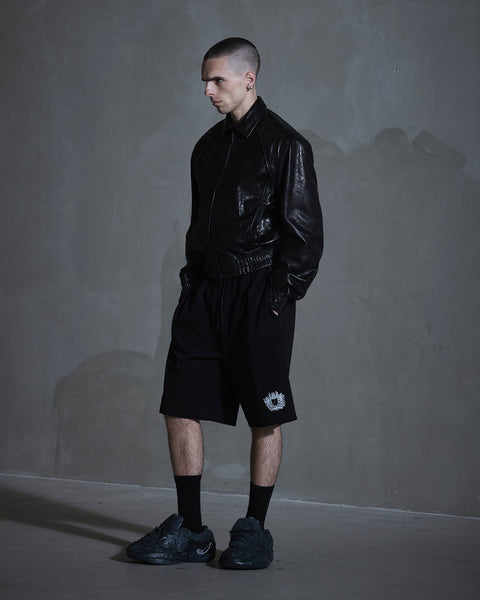 Crunch Leather Biker Jacket - Black