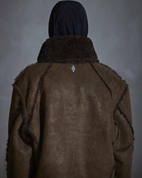 Faux Shearling Jacket - Dark Brown