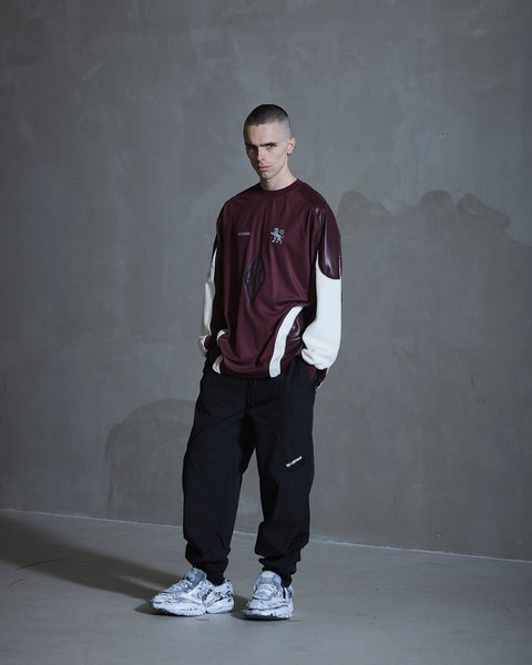 Patchwork Football Long Sleeve - Burgundy