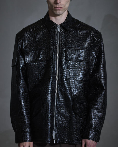 Faux croc Overshirt - Black