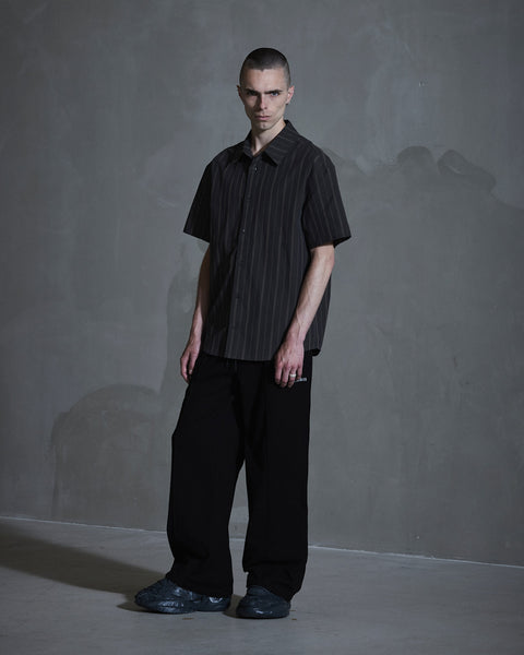 Washed Stripe Short Sleeve Shirt - Dark Brown