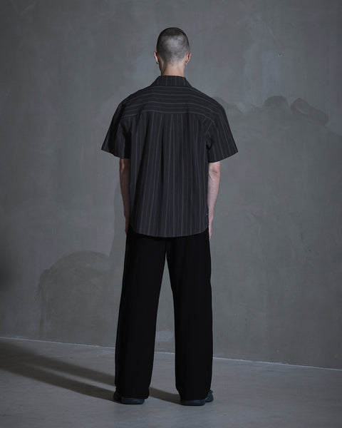 Washed Stripe Short Sleeve Shirt - Dark Brown