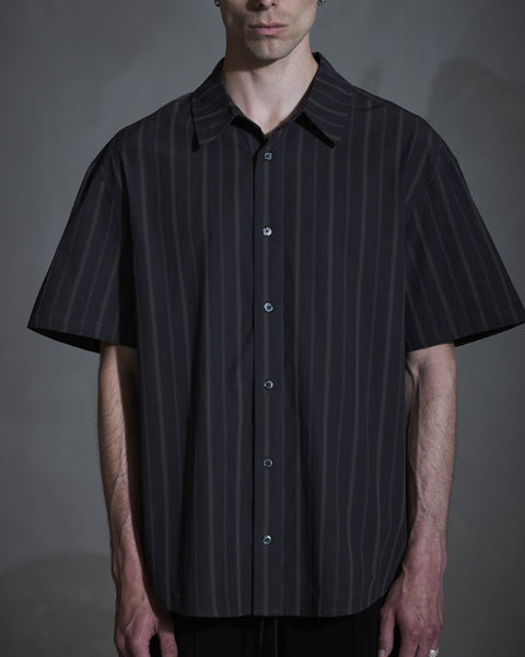 Washed Stripe Short Sleeve Shirt - Dark Brown