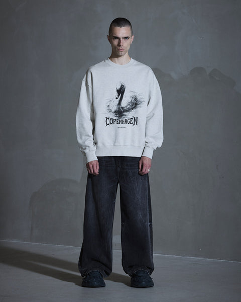 HK Swan Oversized Crewneck - Light Grey Melange