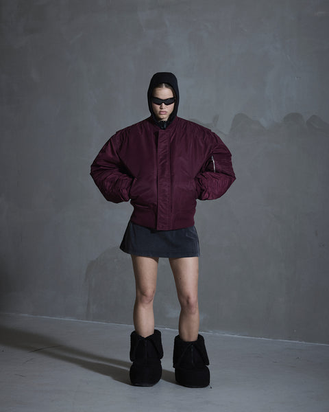 Oversized Padded Bomber Jacket - Burgundy