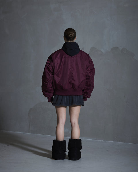 Oversized Padded Bomber Jacket - Burgundy
