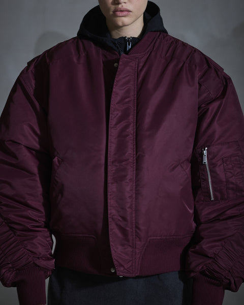Oversized Padded Bomber Jacket - Burgundy