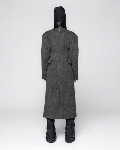 Wool Curved Collar Coat - Grey