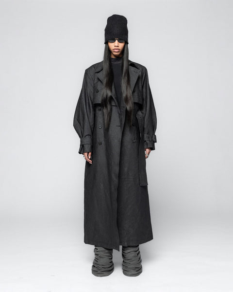 Heavy Jacquard Trenchcoat - Anthracite Black