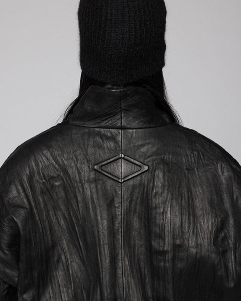 Crinkle Leather Bomber Jacket - Black