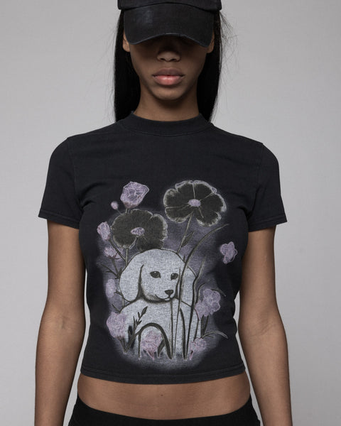 Slim Flower Dog T-Shirt - Black