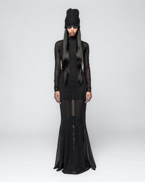 Draped Mesh Dress - Anthracite Black