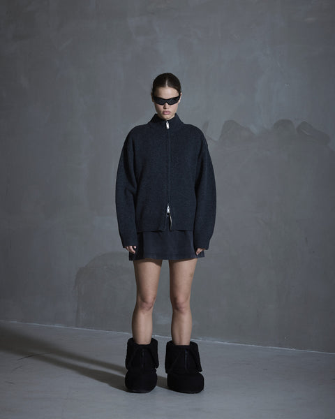 Diamond Zip Cardigan - Dark Grey