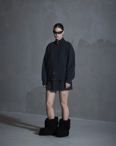 Diamond Zip Cardigan - Dark Grey