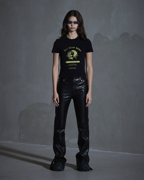 Faux Croc Trousers - Black