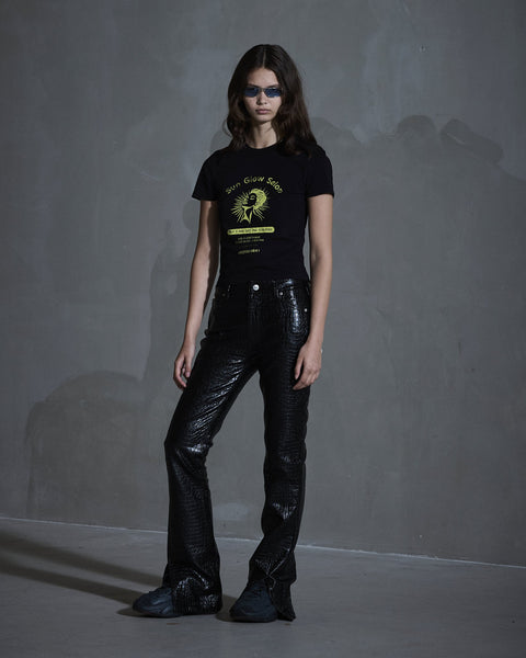 Faux Croc Trousers - Black