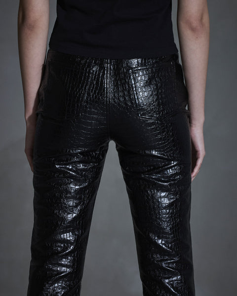 Faux Croc Trousers - Black