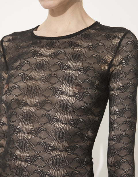 Lace Monogram Long Sleeve - Black