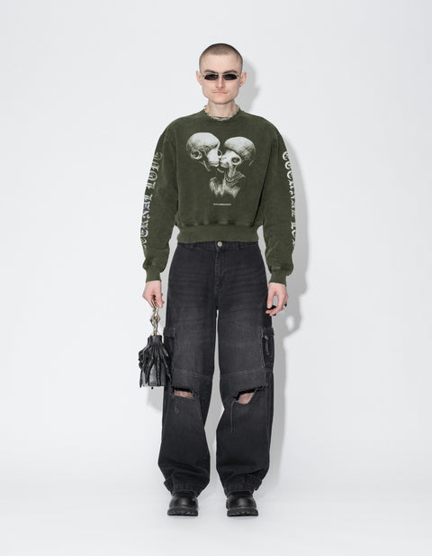 Aliens Kissing Cropped Relaxed Crewneck